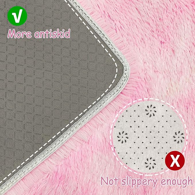 Super Soft Fluffy Living Room Area Rug 3x10 ft Tie-Dyed Light Pink Shaggy Furry Carpet Washable Non-Slip Floor Rugs Bedroom Bedside Nursery Kawaii Rug Fuzzy Girls Dorm Home Decor Aesthetic
