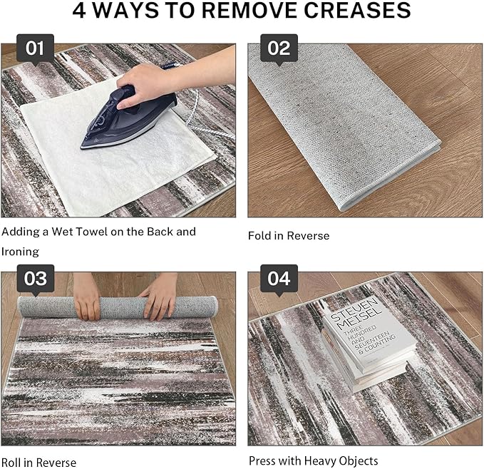 Lansny Modern Abstract Runner Rug 2.6x8, Dark Light Brown White Washable Kitchen Runner Non-Slip Soft Hallway Rug Runner Thin Print Faux Wool Carpet for Entryway Bedroom Laundry Room Indoor