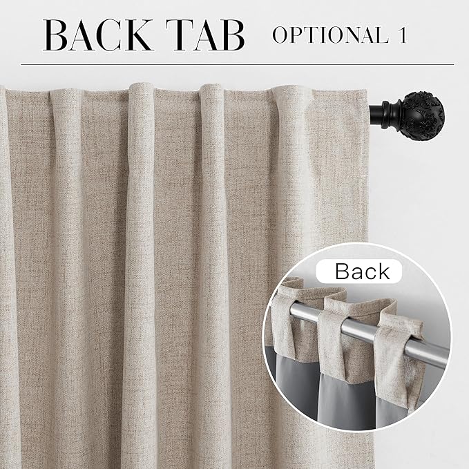 RYB HOME Natural Beige 100% Blackout Curtains 63 inch Long, Light Blacking & Thermal Insulated Curtains for Nursery/Bedroom/Kids'Room, Back Tab & Rod Pocket Window Treatment, W52 x L63, 2 Panels