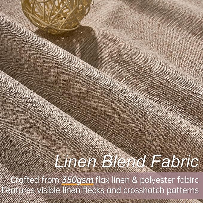 Topfinel 92 Inches Long Tweed Custom Black Out Drapery Panels, Rustic Country Faux Acoustic Textured Opaque Pleated Window Coverings, Kids Cream Boho Heat Blocking Tab Top Curtains for Bay Window