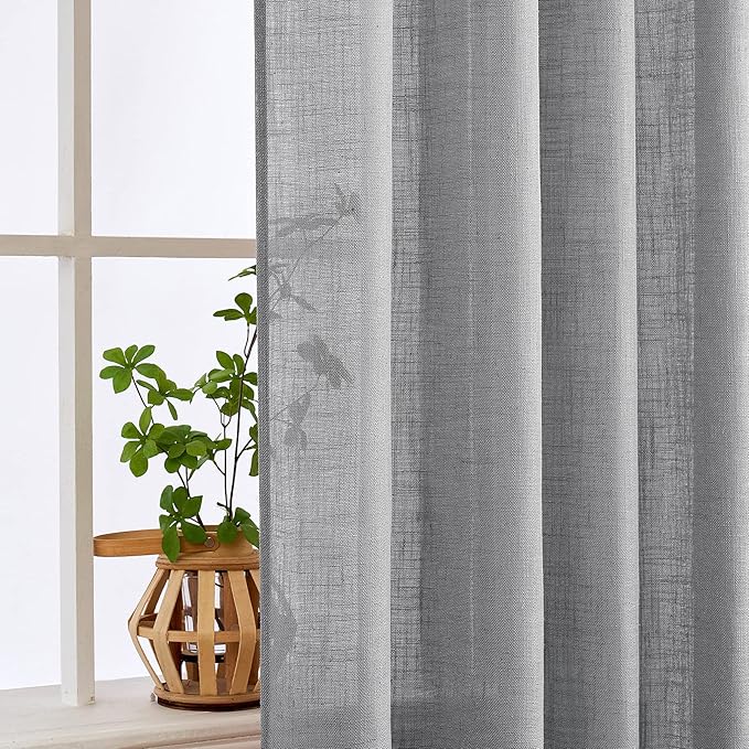 MIULEE Grey Linen Curtains 84 Inch Length for Bedroom Living Room, Soft Thick Linen Textured Window Drapes Gray Semi Sheer Light Filtering Rod Pocket Back Tab Burlap Look, 2 Panels, 37x84 Inches