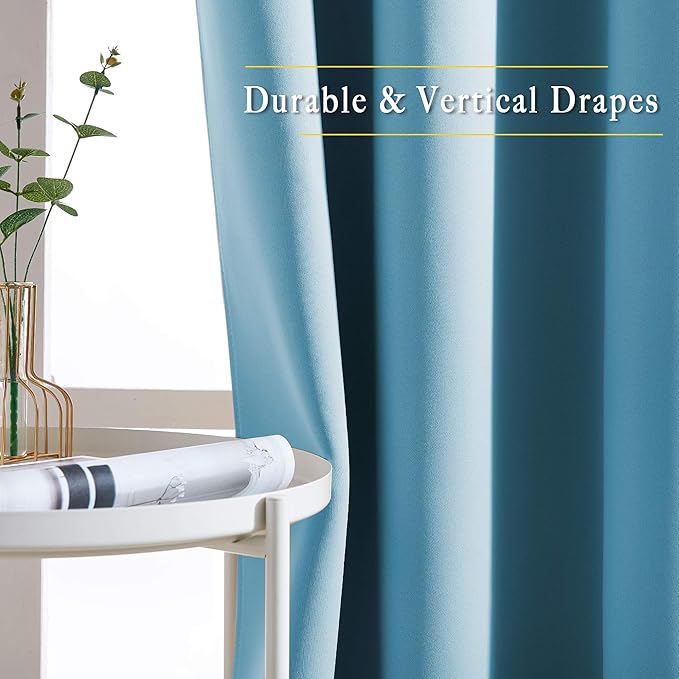 NICETOWN Teal Blue Room Darkening Curtains for Living Room, Grommet Thermal Curtains Light & Sound Reducing Window Treatments for Bedroom/Home Family, W46 x L102
