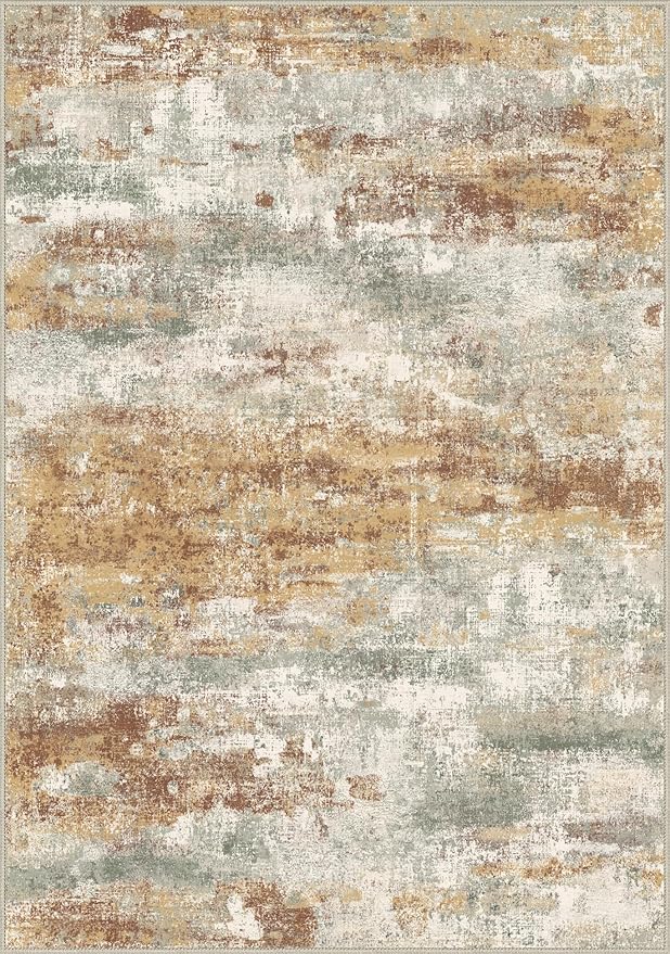Area Rugs 8x10 for Living Room Bedroom, Modern Abstract Machine Washable Rug, Large Soft Low Pile Floor Cover with Non Slip Backing for Dining Room, Orange Green