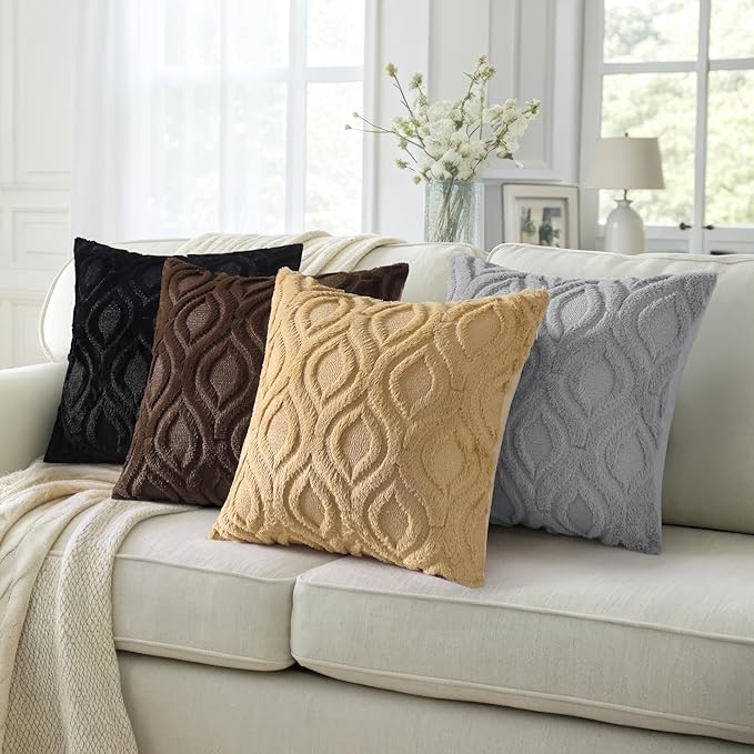 decorUhome Throw Pillow Covers 12x20 Inch Set of 2, Soft Plush Faux Wool Dark Brown Solid Couch Pillow Covers, Accent Farmhouse Neutral Rectangle Pillow Cases for Sofa Bed Living Room
