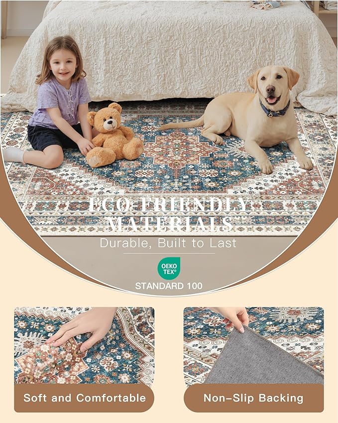 Madane Runner Rugs for Hallway 2x10 Long Washable Non-Slip Hallway Runner Rug Low-Pile Stair Kitchen Runner Throw Carpet for Entrance Living Dining Laundry Room (Navy Blue, 2 x 10)