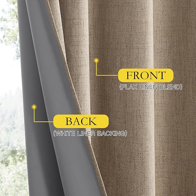 NICETOWN Burlap Vintage Open Linen Weave Flax Thermal Curtains, 100% Blackout Curtains 84 inches Long for Dining Room, Soundproof Window Treatment Drapes for Hall Room, 52" Wide Per Panel, Set of 2