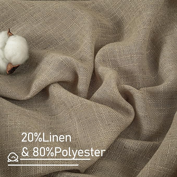 LAMIT Semi Sheer Linen Curtains 36 Inch Length for Cafe, Light Filtering Panels Back Tab and Rod Pocket Neutral Drapes for Bathroom/Kitchen/Loft Room, 25 x 36 Inch, 2 Panels