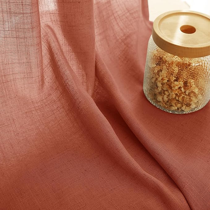84 inch Linen Terracotta Curtains 2 Panels for Living Room Back Tab Light Filtering Semi Sheer Rust Colored Curtains 84 inches Long Soft Thick Cotton Cloth Textured Rustic Boho Farmhouse Room Decor