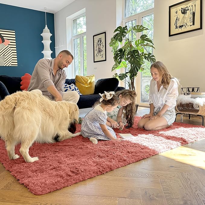 OLANLY 2x8 Machine Washable Runner Rugs for Hallway, Soft Fluffy Shaggy Bedside Rugs for Bedroom, Living Room, Indoor Floor Carpet for Kids Girls and Boys, Home Decor Aesthetic, Rust Red