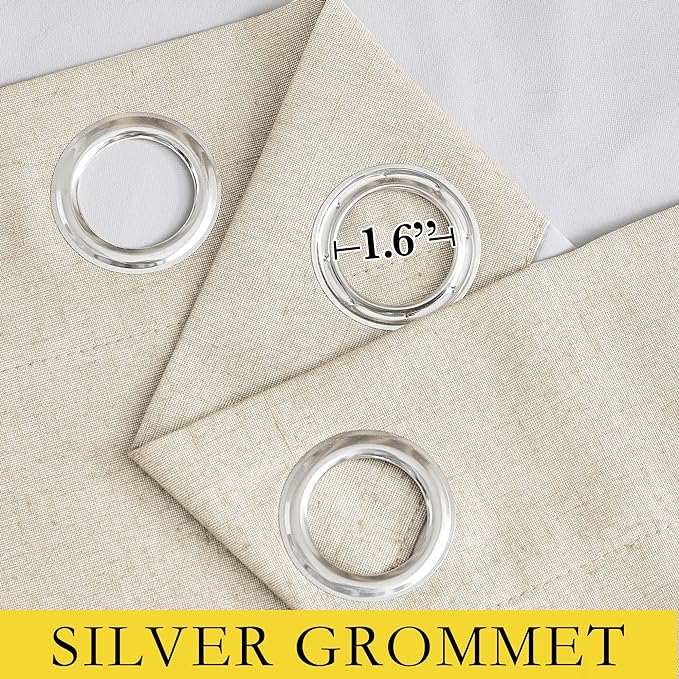 NICETOWN 100% Absolutely Blackout Linen Curtains with Thermal Insulated White Liner, Beige, 52" Wide by 63" Long, 2 Pieces, Anti-Rust Grommet Natural Burlap Fabric Window Drapes for Bedroom/Kids Room