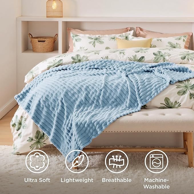 Bedsure GentleSoft Blue Throw Blanket for Couch - Cozy Soft Blankets for Women, Cute Small Fleece Throw for Girls, Spring Decorations for Home Room Decor Gifts for Women Her, Light Blue, 50x60 Inches