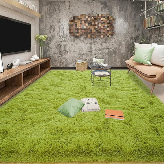 Tepook Fluffy Large Rugs for Living Room, Shag Area Rug 6x9 Soft Carpet for Bedroom, Modern Shaggy Rug for Kids Boys Girls, Plush Indoor Nursery Home Decor Rug with Non-Slip Bottom, Grass Green