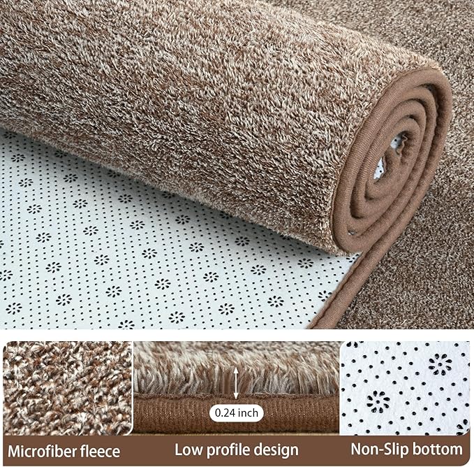 AROGAN Washable 6×9 Living Room Rug, Modern Area Rugs with Soft Memory Foam for Bedroom, Minimalist Non-Slip Indoor Floor Carpet for Dining Room Office Kids Playroom Decor, Matte Brown