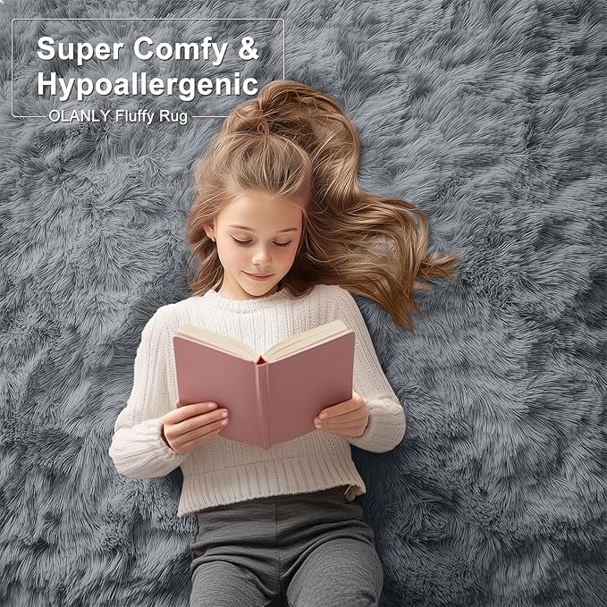 OLANLY 5x11 Machine Washable Large Area Rugs for Living Room, Bedroom, Soft Fluffy Shaggy Bedside Rug, Indoor Floor Carpet for Kids Girls and Boys, Dorms, Nursery, Home Decor Aesthetic, Grey