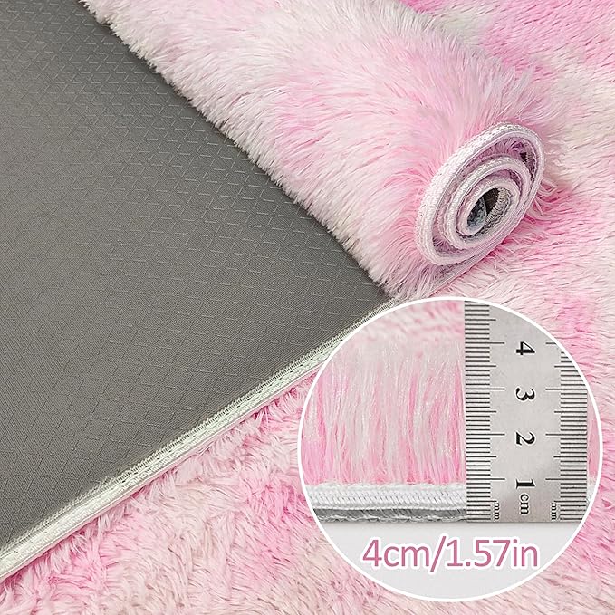 Tie-Dye Pink Fluffy Rug for Bedroom 4x6ft Soft Shag Area Rug Mat Bedside Throw Rug for Living Room Kids Room Boys Teens Nursery Baby Dorm Office Home Decor Aesthetic Carpets