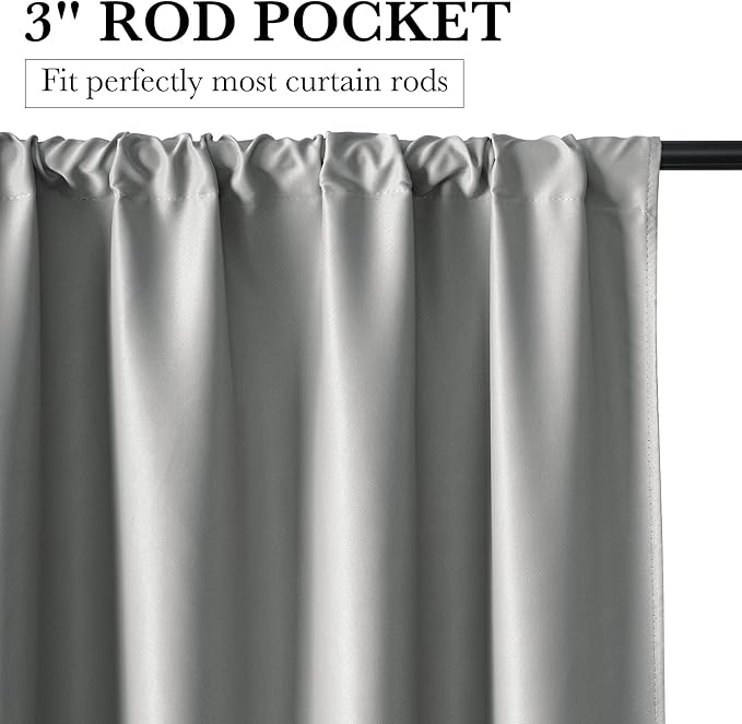 RYB HOME Bedroom Blackout Curtains 63 inches Long, 100% Blackout Thermal Insulated Noise Reducing Curtains for Living Room Nursury, 62 inches Wide by 63 inches Long, Silver Grey