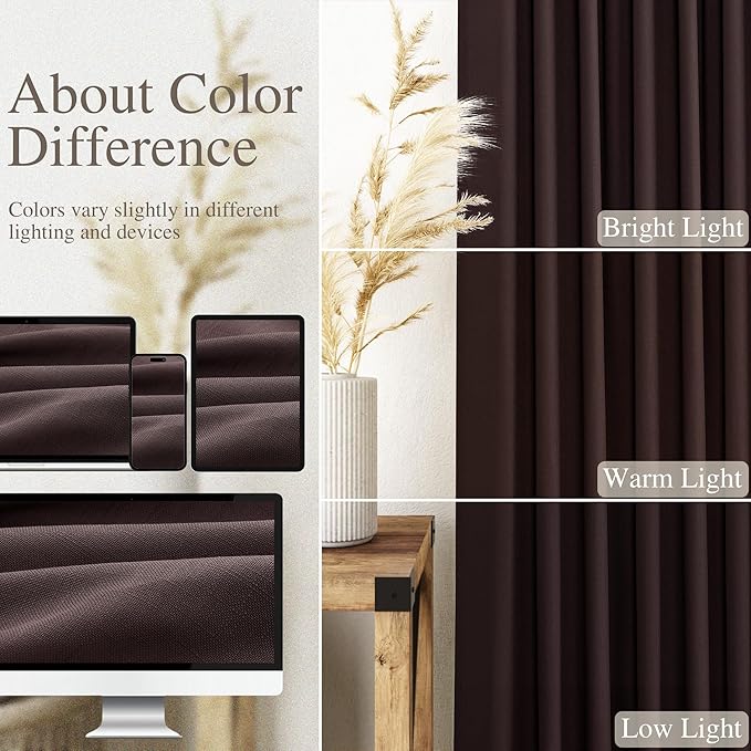 Coffee Brown Linen Curtains for Living Room 98 Inches Long Light Filtering Semi Sheer Curtain Back Tab Rod Pocket Luxury Modern Rustic Home Decor Neutral Drapes for Bedroom Dinner Room 52x98, 2 Panels
