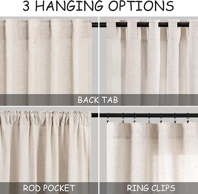 Beige Flax Linen Curtains 84 inches Long for Living Room 2 Panel Tan Burlap Textured Drapes Semi Sheer Privacy Khaki Window Curtain Country Rustic Farmhouse Canvas Cloth Curtain for Dinning Room