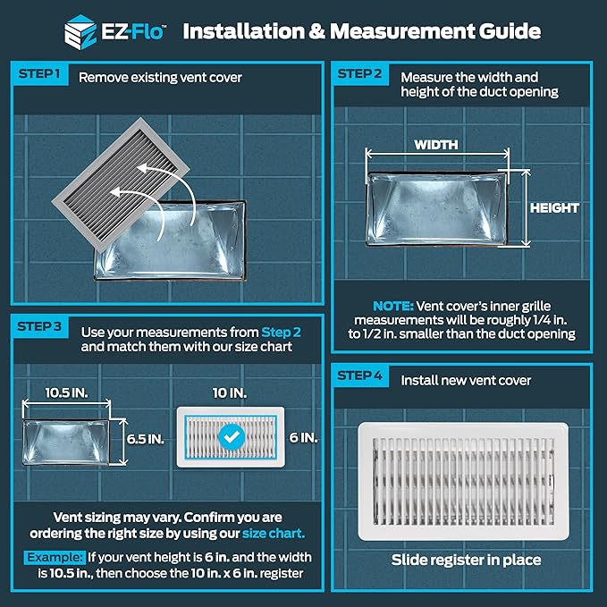 EZ-FLO 6 x 10 Inch Floor Register Vent Cover, One-Way Ventilation Register - Image 3