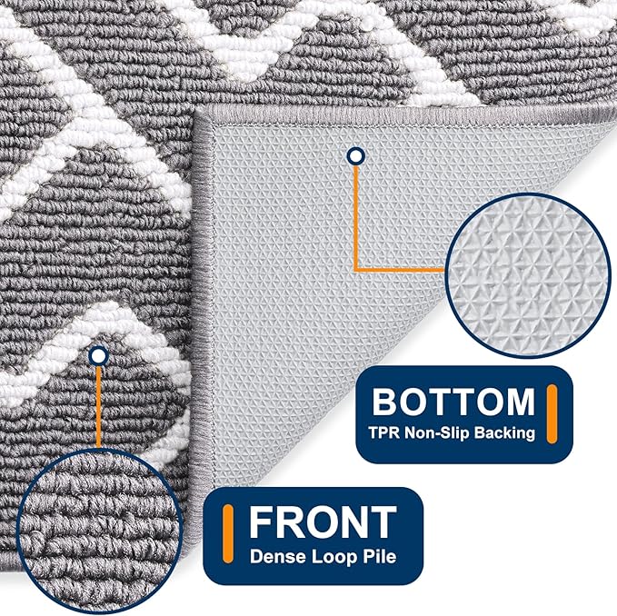 OLANLY Front Door Mat, Non-Slip Rubber Backing, Dirt Resistant and Absorbent, Washable, Easy to Clean Low-Profile Indoor Doormat for Back Door, Entryway, Inside Entrance, 40x32, Grey
