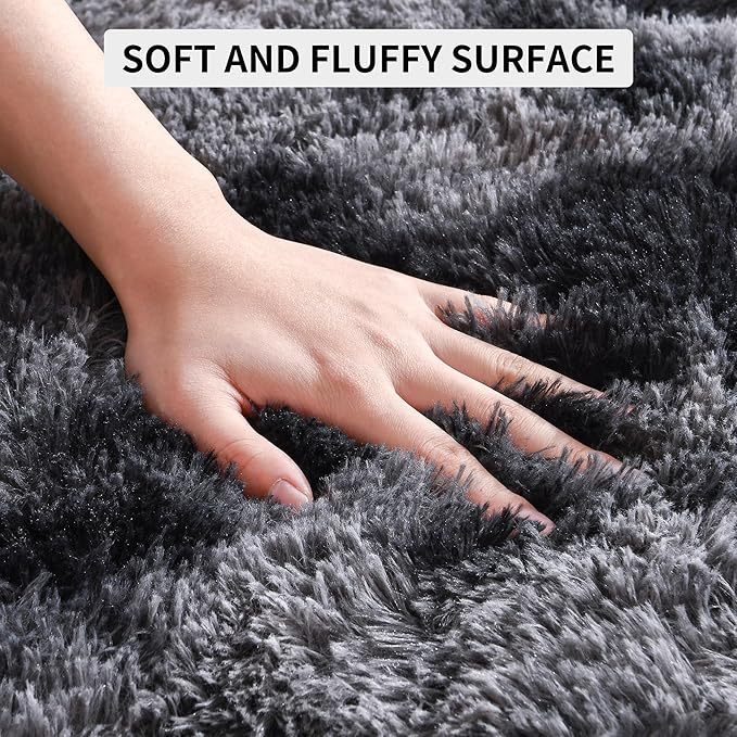 Tepook Soft Fluffy Area Rug for Bedroom, Modern Shaggy Rugs for Living Room, 3x5 Fuzzy Rug for Kids Boys Girls Room, Plush Indoor Nursery Home Decor Rug with Non-Slip Bottom, Tie-dye Dark Grey