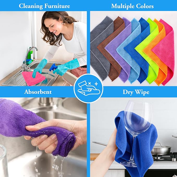 lucdnc Microfiber Cleaning Cloths 16 Pack 8 Color Cleaning Rags - Image 3
