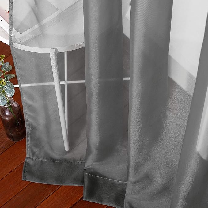 NICETOWN Sheer Voile Window Curtains - Elegant Soft Sheer Window Treatment Home Decorations for Nursery/Bedroom/Office (54" W x 72" L, Dark Grey, 2 Panels)
