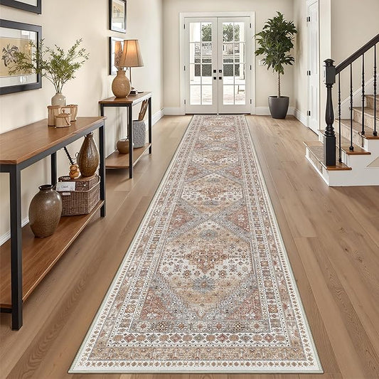 3x18 Runner Rug for Hallway, Non-Slip Long Kitchen Mats for Floor, Vintage Washable Rug for Entryway, Soft Hallway Runner for Dining Room, Bedroom, Living Room(Orange,3'x18')