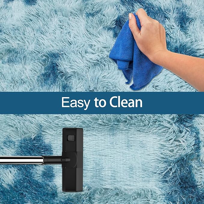 Super Soft Fluffy Living Room Area Rug 2x8 ft Tie-Dyed Light Blue Shaggy Furry Carpet Washable Non-Slip Floor Rugs Bedroom Bedside Nursery Rug Fuzzy Girls Boy Dorm Home Decor Aesthetic