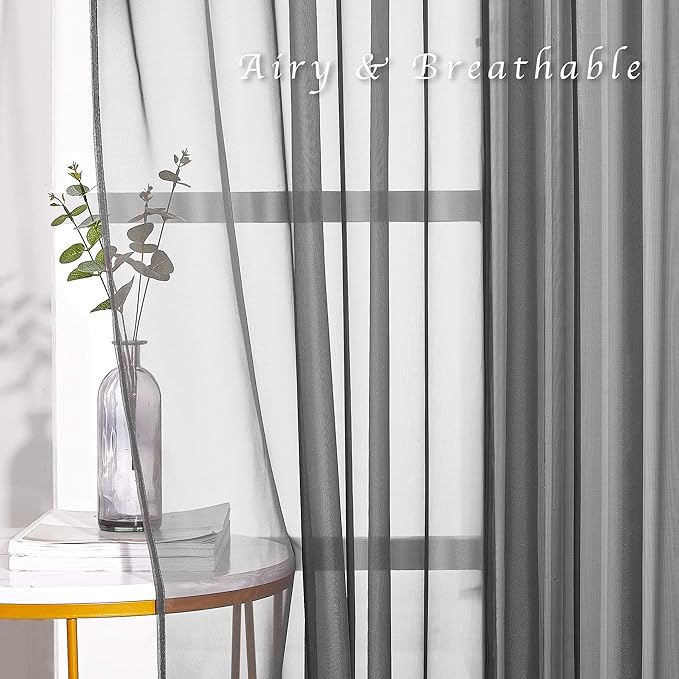 NICETOWN Sheer Voile Window Curtains - Elegant Soft Sheer Window Treatment Home Decorations for Nursery/Bedroom/Office (54" W x 72" L, Dark Grey, 2 Panels)