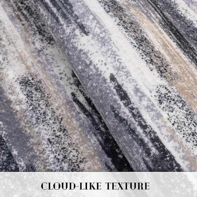Lansny Modern Abstract Small Area Rug Indoor 3x5 Washable Rug Non-Slip Soft Entryway Rug Grey Black Multi Kitchen Mats Thin Print Faux Wool Floor Carpet Throw Rugs for Entrance Bedroom Home Decor