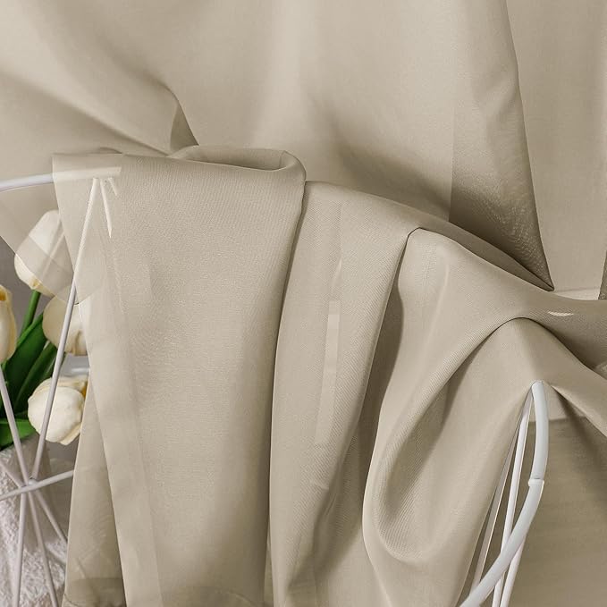 Aiyufeng Taupe Sheer Curtains 72 Inches Long 2 Panels Set, Semi Transparent Voile Rod Pocket Sheer Window Drapes for Bedroom Bed Canopy Living Room Dining Wedding Party Backdrop, 42W x 72L inch