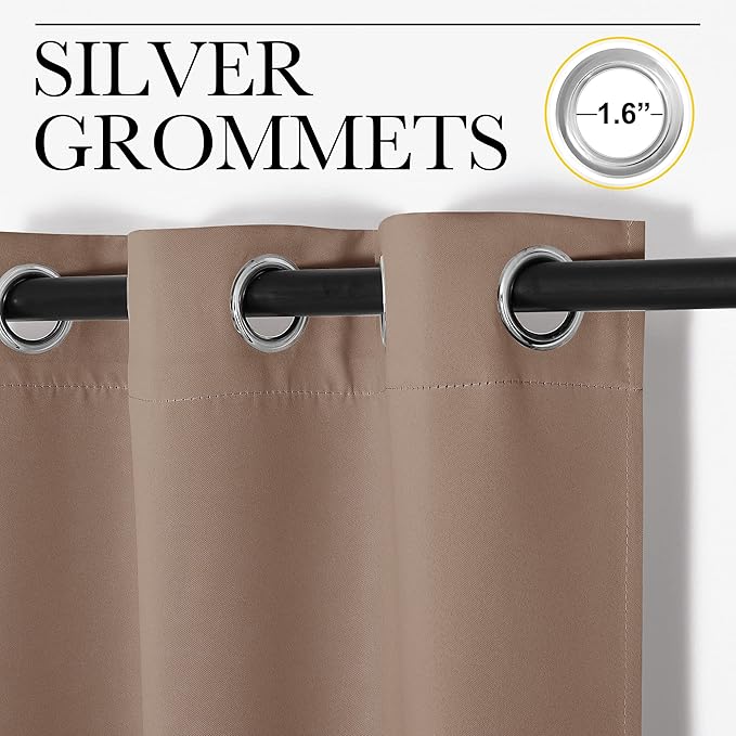 NICETOWN Short Window Curtains and Drapes, Set of 2, 42 by 78 Inch, Cappuccino, Thermal Insulated Solid Grommet Blackout Curtains/Drapes for Bedroom Samll Window