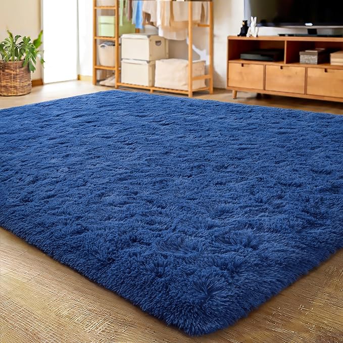 LOCHAS Ultra Soft Indoor Modern Area Rugs Fluffy Living Room Carpets for Children Bedroom Home Decor Nursery Rug 3x5 Feet, Light Navy