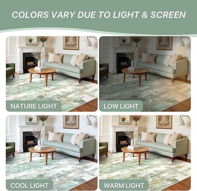 BEIMO Runner Rug for Hallway Kitchen, 2x6 Machine Washable Runners Rug for Entryway, Light Green Soft Modern Abstract Throw Rugs, Low Pile Floor Carpet with Non Slip Backing