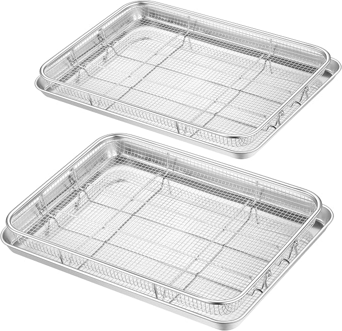 TeamFar Air Fryer Basket for Oven, 2 Set Stainless Steel Air Fryer Basket and by TeamFar