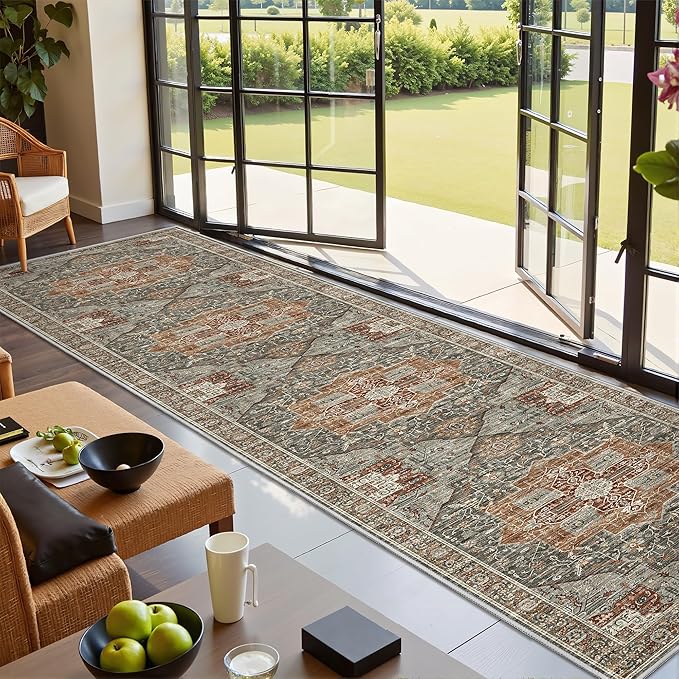 Kitchen Runner Rug Non Slip Washable 2.5x10, Soft Ultra-Thin Entryway Rug Runners for Hallways, Carpet Runner for Living Room,Kitchen, Laundry, Bathroom(Grey/Brown/Tan,2.5'x10')