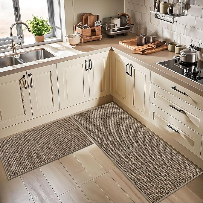 BEQHAUSE Kitchen Runner Rugs 24"x72", Non-Slip Kitchen Mats for Floor, Super Absorbent and Stain Resistant Kitchen Rug, Machine Washable Rugs for Kitchen, Hallway, Laundry & Sink, Taupe