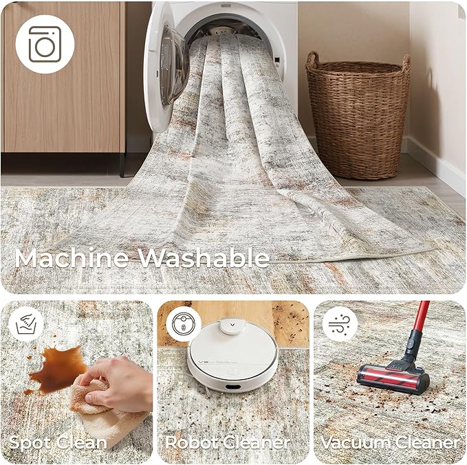 Long Bathroom Rugs Runner - Washable Runner Rugs for Hallway 2x10, Ultra-Thin Soft Kitchen Carpet Runner, Anti Slip Backing Runner Rugs for Entrance, Bedroom, Living Room(2'x10', Grey/Rust)