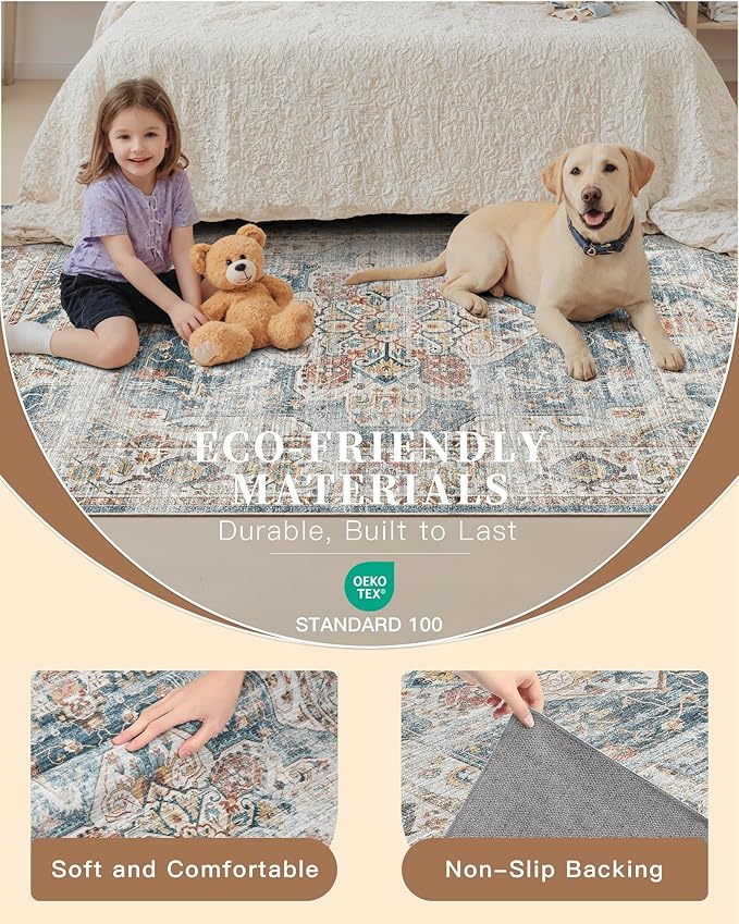 Madane Hallway Runner Rug 2x12, Extra Long Washable Runner Rugs with Rubber Backing, Non Slip Carpet Runner, Vintage Rug Runners for Kitchen Laundry Room Entryway (Navy, 2'x12')