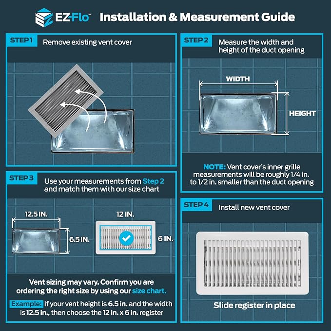 EZ-FLO 6 x 12 Inch Floor Register Vent Cover, One-Way Ventilation Register - Image 3