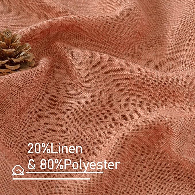 LAMIT Terracotta Linen Boho Curtains 78 inch Length 2 Panels, Light Filtering Semi Sheer Drapes Back Tab and Rod Pocket Neutral Panels for Bedroom/Living Room, 52 x 78 Inch