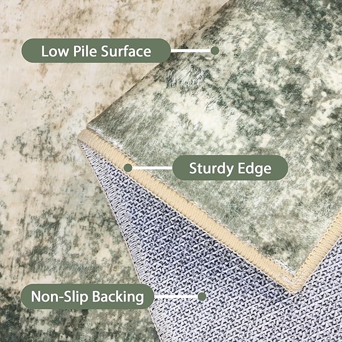 BEIMO Runner Rug for Hallway Kitchen, 2'6"x10' Machine Washable Runners Rug for Entryway, Soft Modern Abstract Throw Rugs, Low Pile Floor Cover with Non Slip Backing, Grey/Dark Green