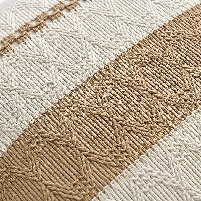 Fancy Homi Set of 1 Tan Neutral Decorative Throw Pillow Cover 18x18 Inch for Couch Bed Sofa, Aesthetic Modern Organic Farmhouse Boho Home Decor, Soft Cotton Cute Accent Macrame Taupe Cushion Case