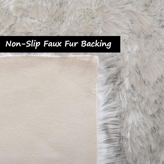 Goolela Fluffy Faux Sheepskin Fur Rug 4x6 White with Grey Tips Fuzzy Furry Plush Rug for Bedroom Living Dining Room Office Soft Shaggy Carpet Rectangle