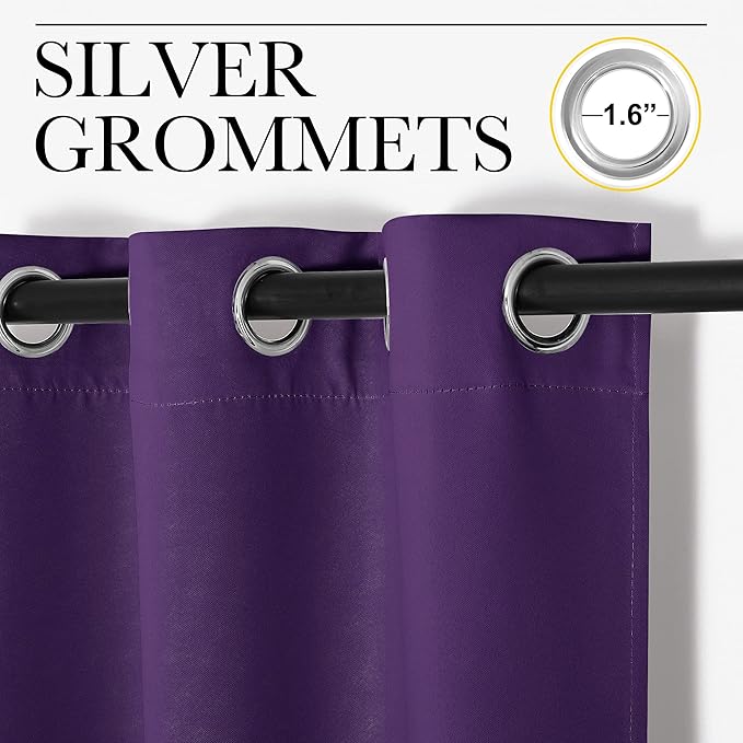 NICETOWN Thermal Insulated Blackout Draperies Curtains, Triple Weave Home Decoration Solid Ring Top Blackout Drape Panels for Bedroom (Set of 2, 34 x 45 inches, Royal Purple)