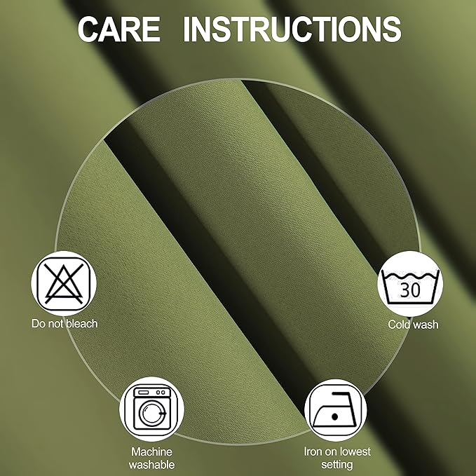 LEMOMO Olive Green Blackout Curtains 66 x 63 Inch Length/Set of 2 Curtain Panels/Thermal Insulated Room Darkening Blackout Curtains for Bedroom