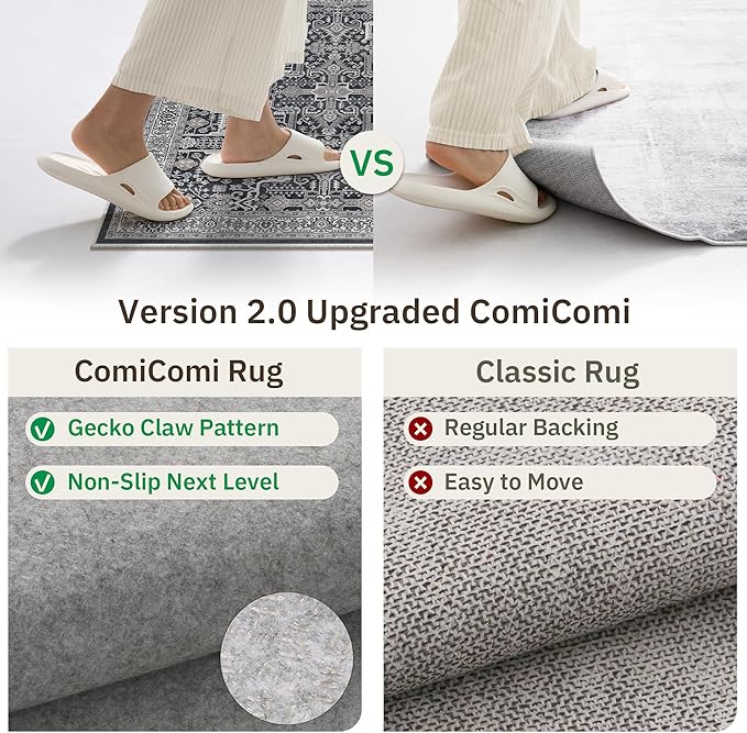 Hallway Washable Runner Rug 2x10 - Non Slip Vintage Kitchen Runner Rugs for Entryway Low-Pile Waterproof Long Runners for Living Room Bedroom Medallion Indoor Floor Mat for Bathroom Laundry Black
