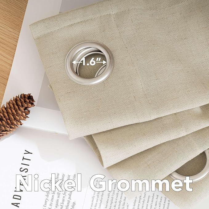 H.VERSAILTEX Living Room Linen Curtains - Semi Sheer, Nickel Grommet, Energy Saving, Light Filtering Window Treatments - 2 Panels, 52 x 72 Inch