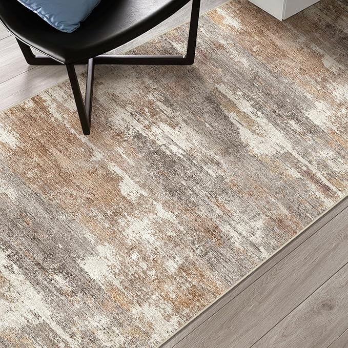 3x6 Washable Kitchen Runner Rug: Modern Abstract Runners for Hallway Soft Non Slip Rugs with Rubber Backing Low Pile Thin Floor Carpet for Entryway Bedroom Bathroom Bedside Indoor(Brown/Brick,3x6)